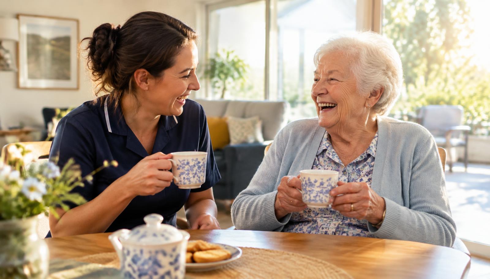 A care worker sharing a warm moment with a participant